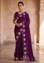 Classy Floral Embroidery Rangoli Saree
