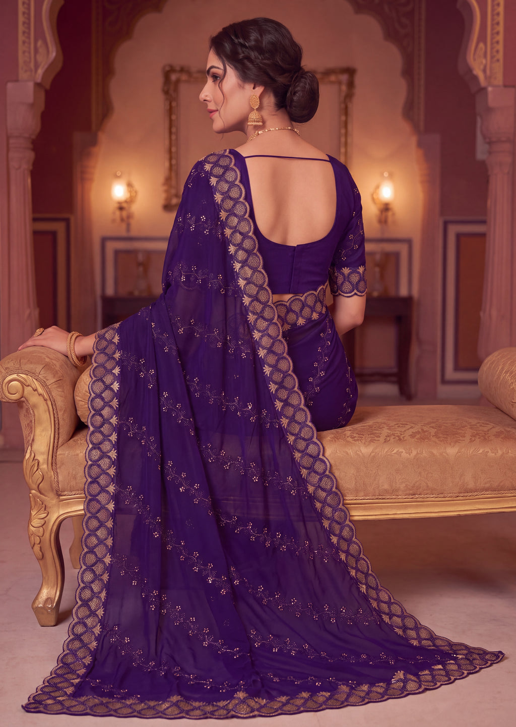 Floral Embroidered NC Satin Saree with Designer Border