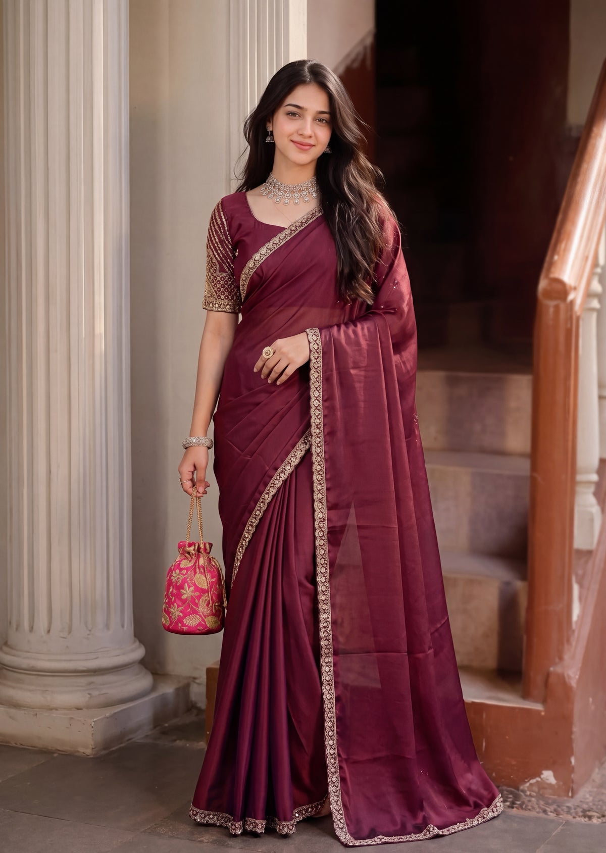 Floral Sequin Border Elegant Rangoli Saree