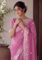 Designer Two-Tone Crunchy Tissue Saree