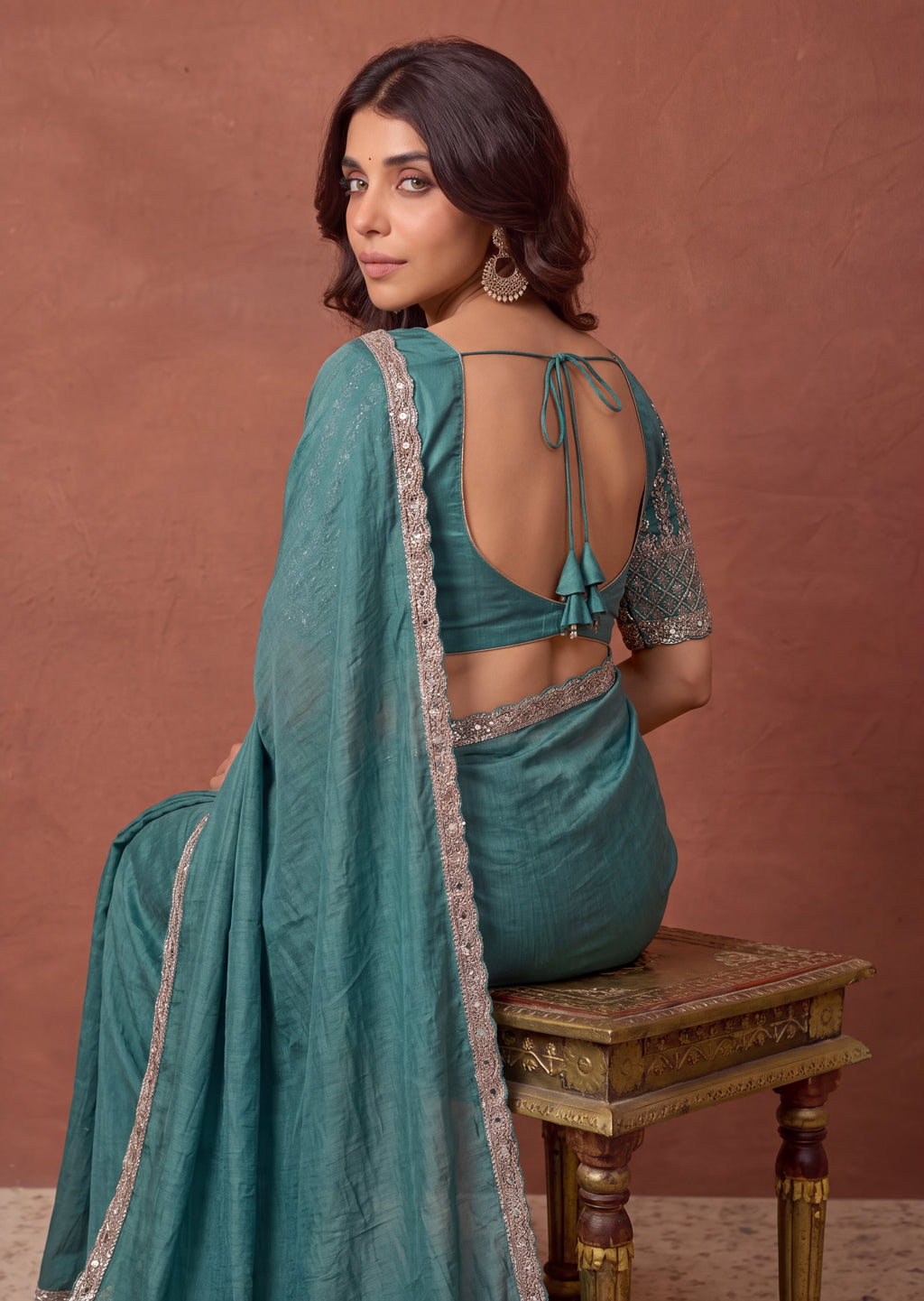 Designer NC Vichitra Embroidered Border Saree