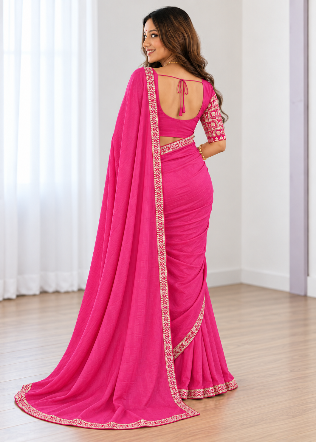 Premium Two-Tone NC Vichitra Beads Handwork Saree