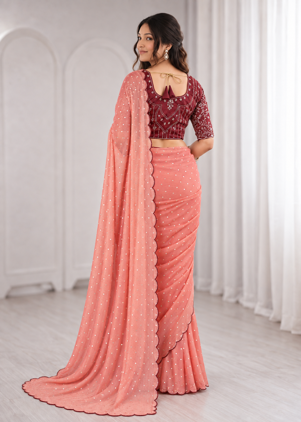Embroidered Heavy Blouse Premium Chiffon Silk Saree