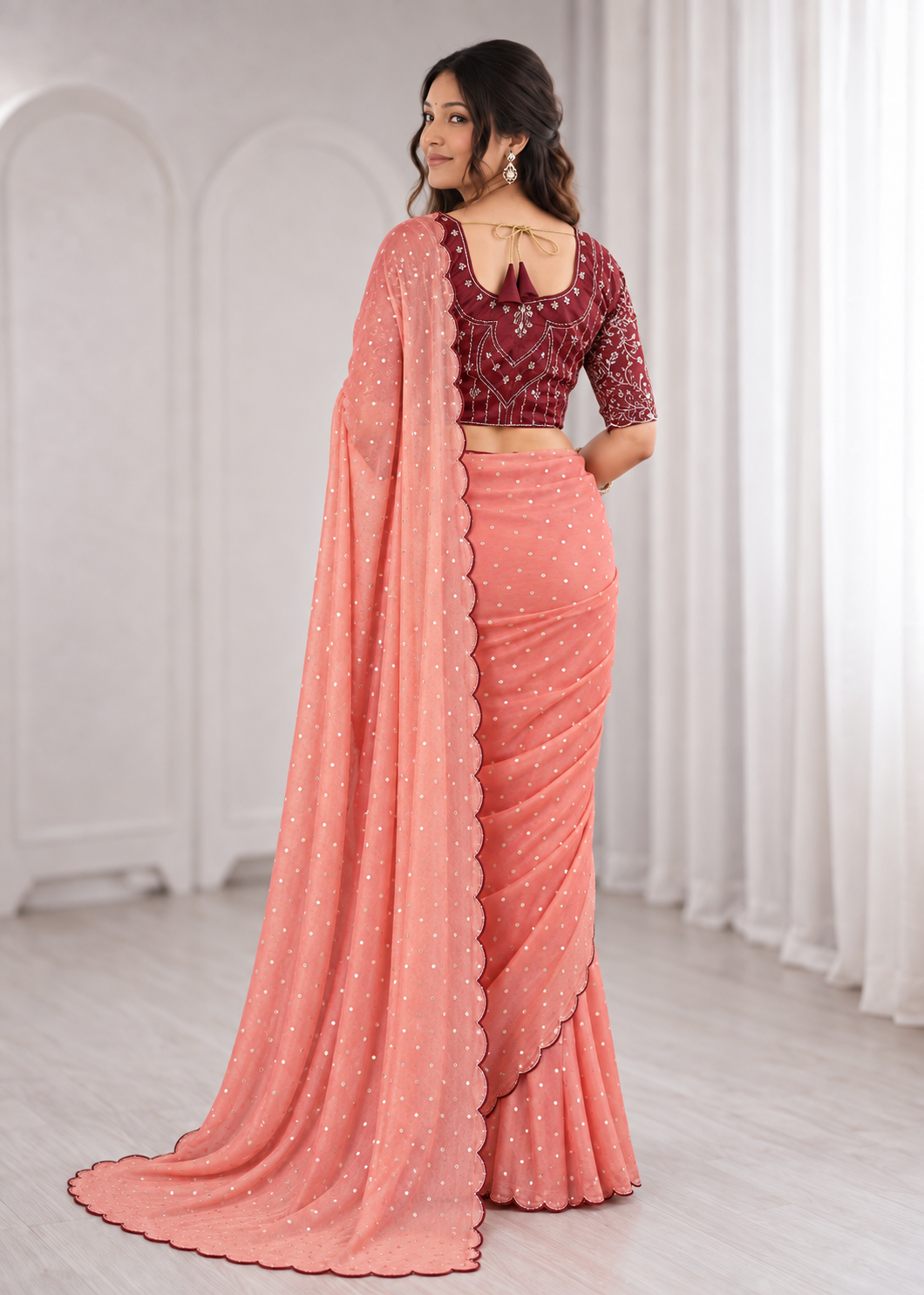 Embroidered Heavy Blouse Premium Chiffon Silk Saree