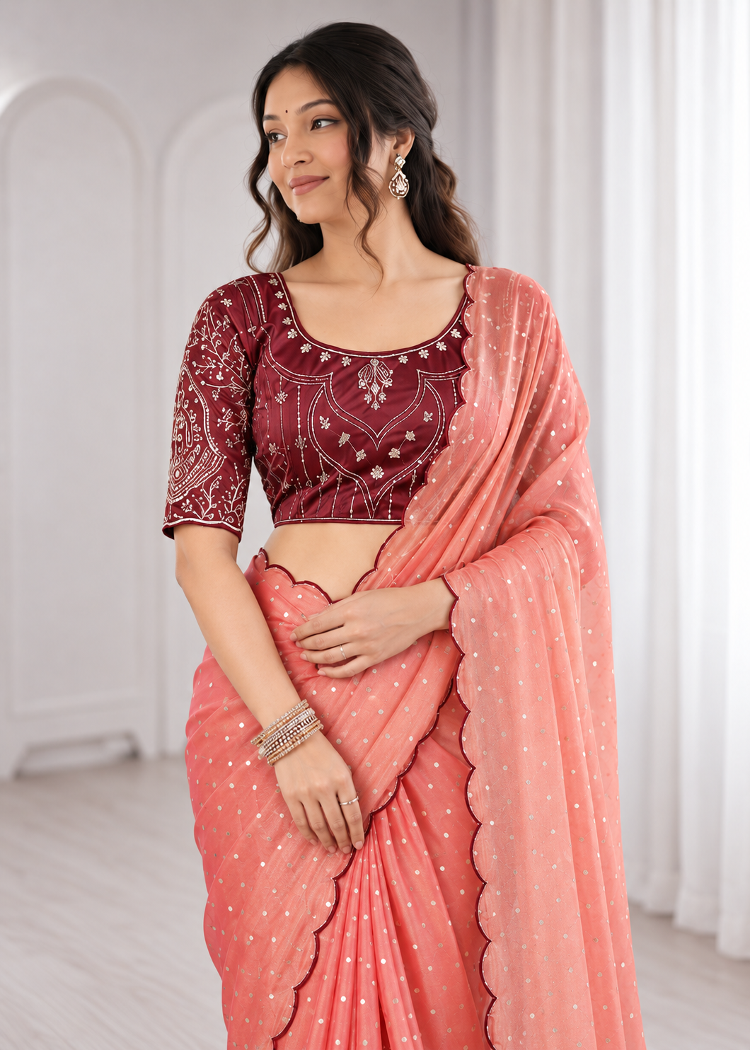 Embroidered Heavy Blouse Premium Chiffon Silk Saree