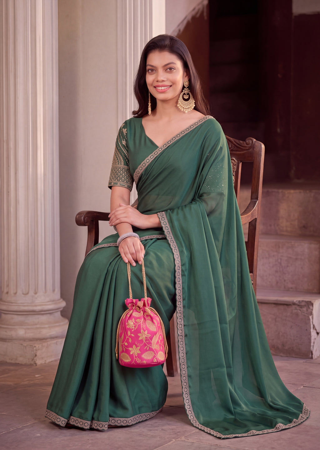 Floral Sequin Border Elegant Rangoli Saree