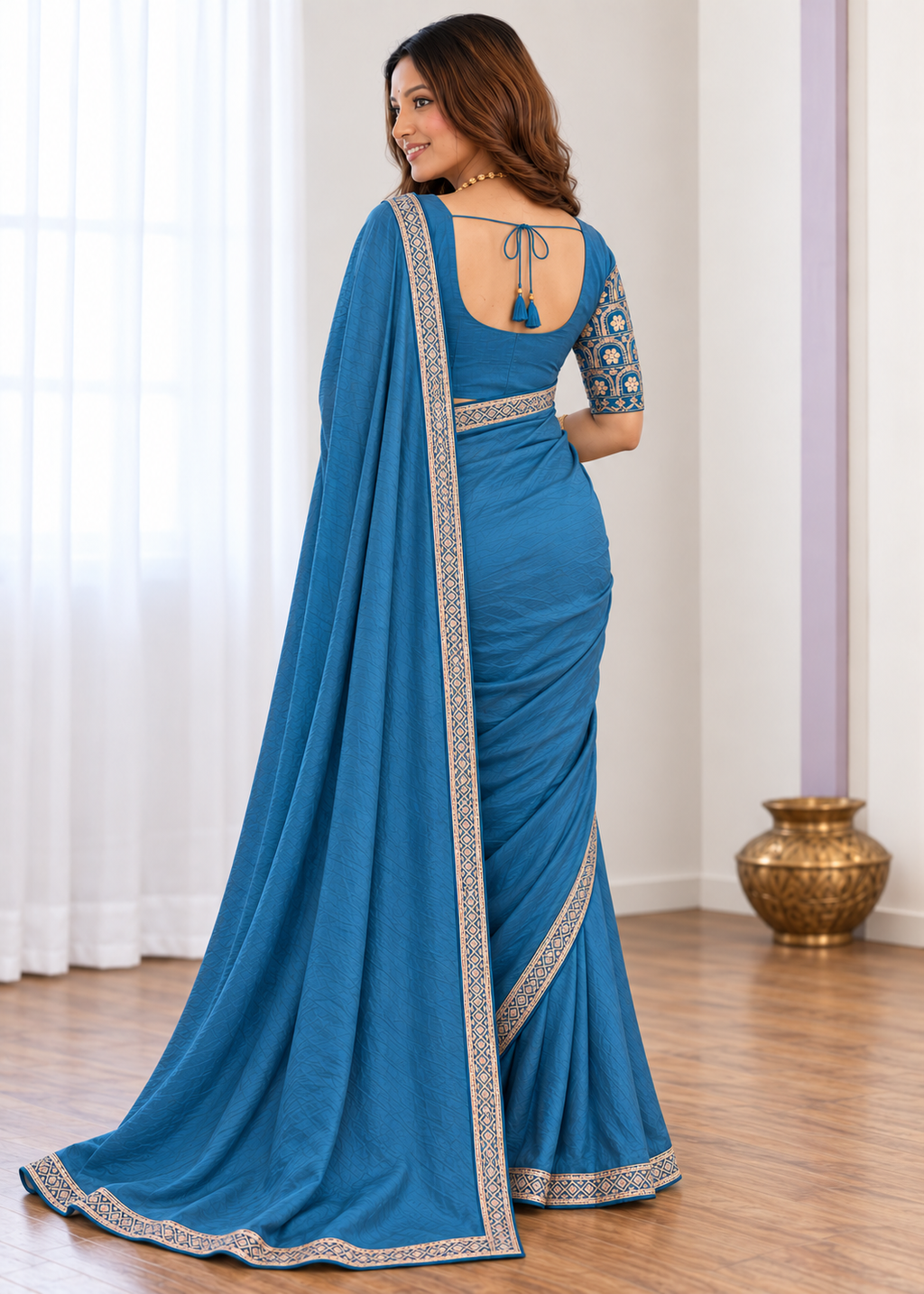 Premium Two-Tone NC Vichitra Beads Handwork Saree