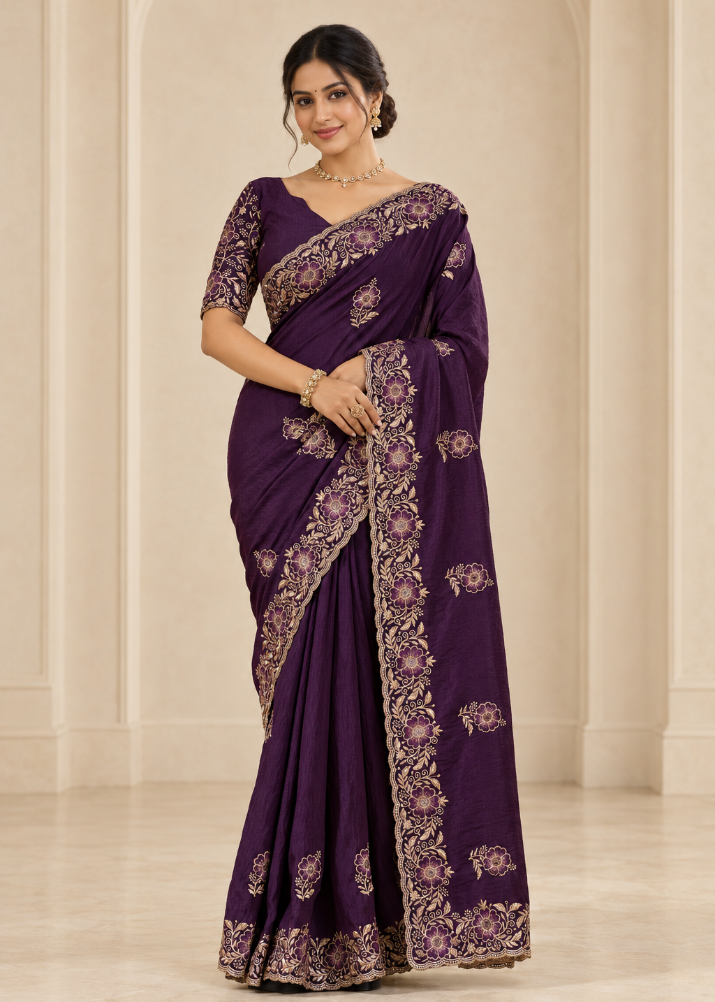 Designer Emerald Chiffon Embroidered Saree