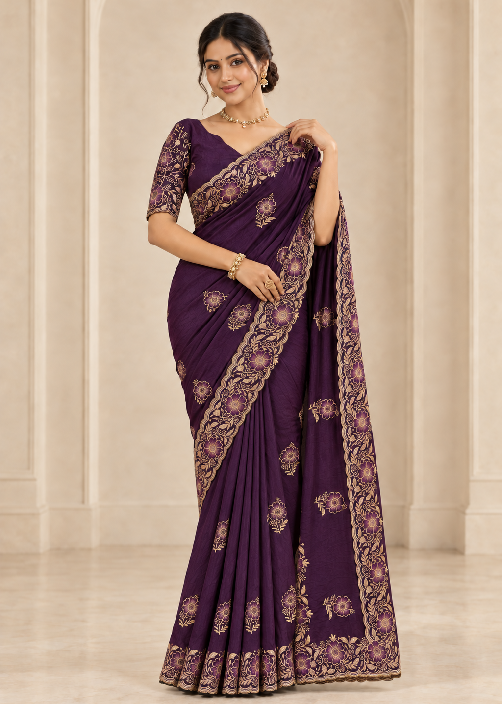 Designer Emerald Chiffon Embroidered Saree