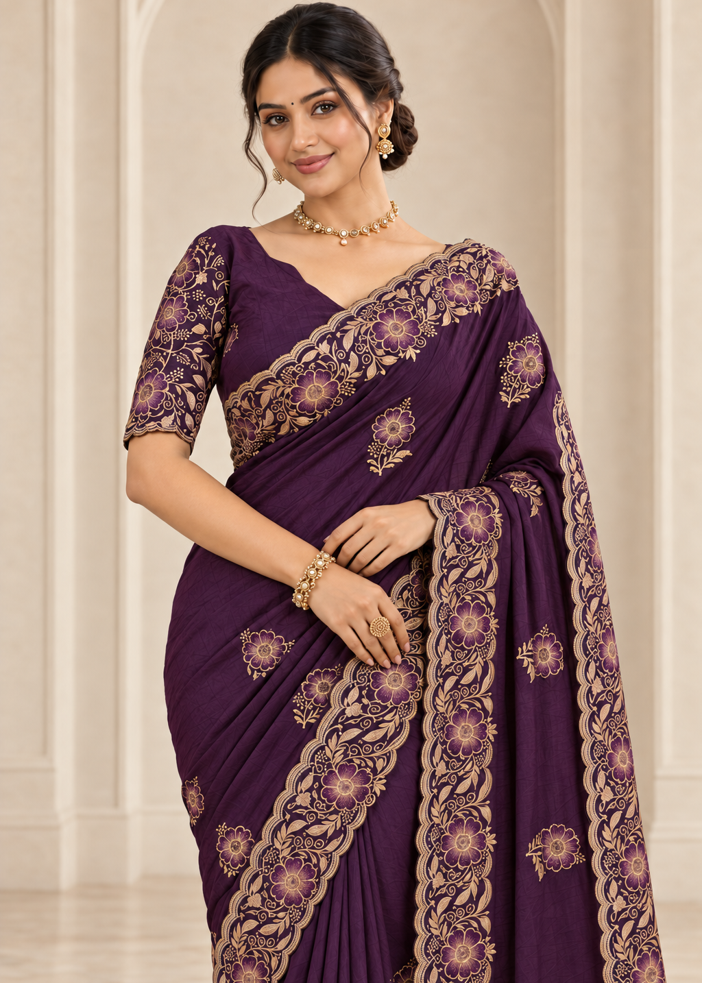 Designer Emerald Chiffon Embroidered Saree