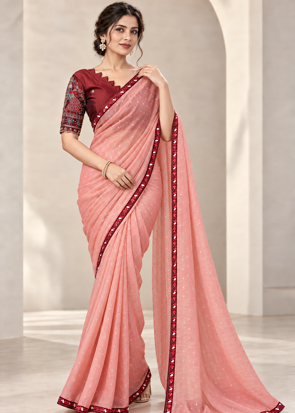 Embellished Solid Chiffon Designer Saree