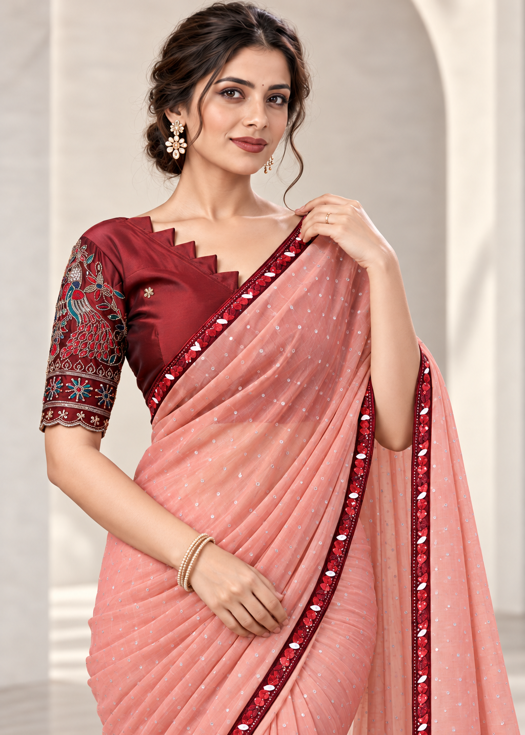 Embellished Solid Chiffon Designer Saree