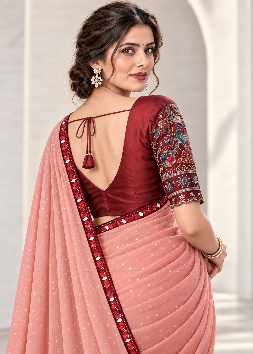 Embellished Solid Chiffon Designer Saree