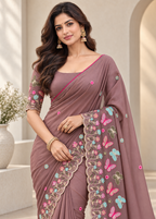 Attractive Floral Rangoli Embroidered Designer Saree