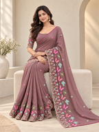 Attractive Floral Rangoli Embroidered Designer Saree