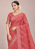 Floral Embroidery Elegant Tissue Silk Saree