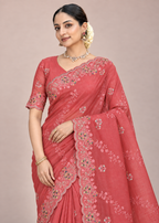 Floral Embroidery Elegant Tissue Silk Saree