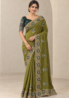 Graceful Emerald Chiffon Embroidered Saree