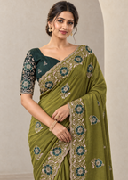 Graceful Emerald Chiffon Embroidered Saree