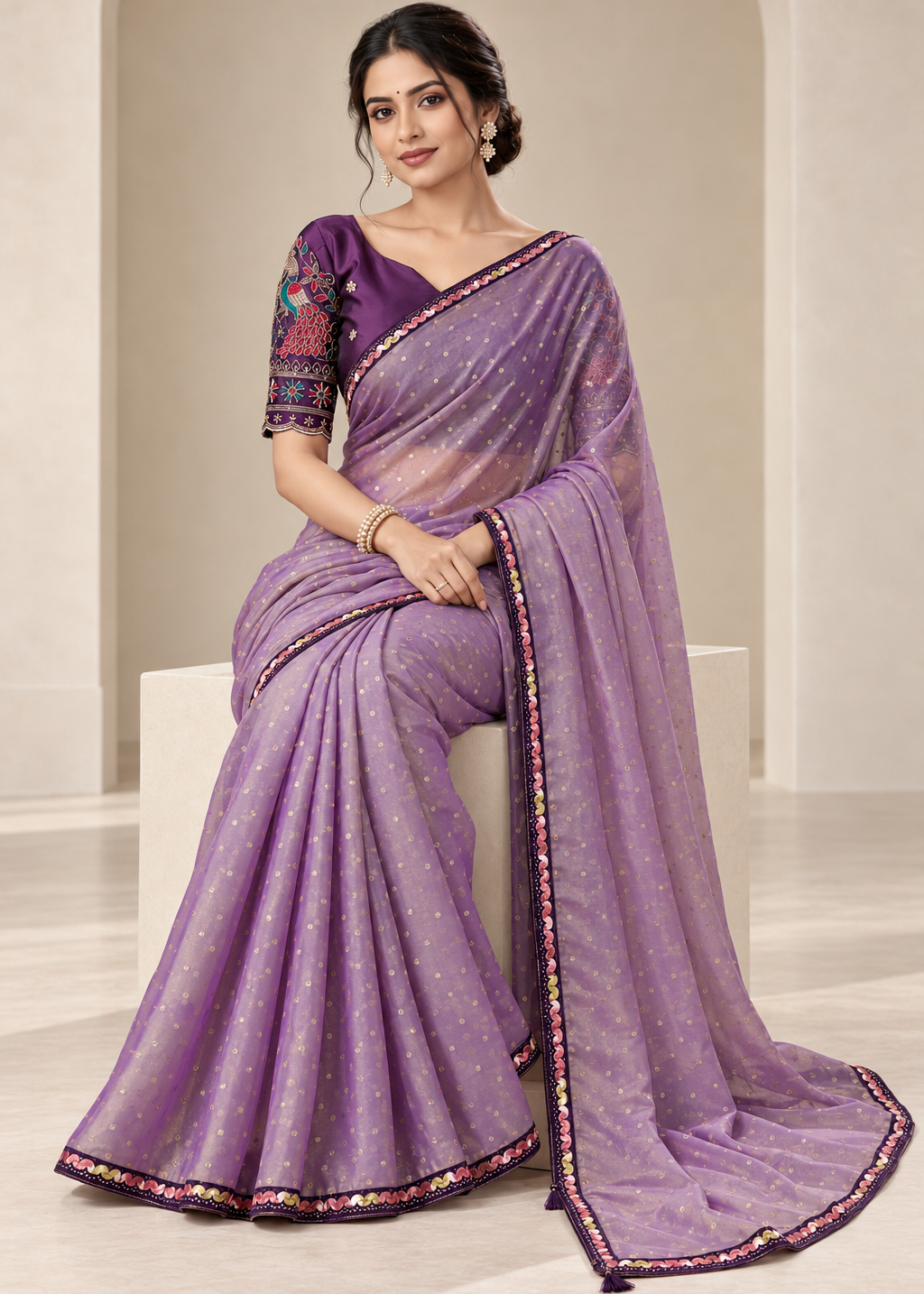 Embellished Solid Chiffon Designer Saree