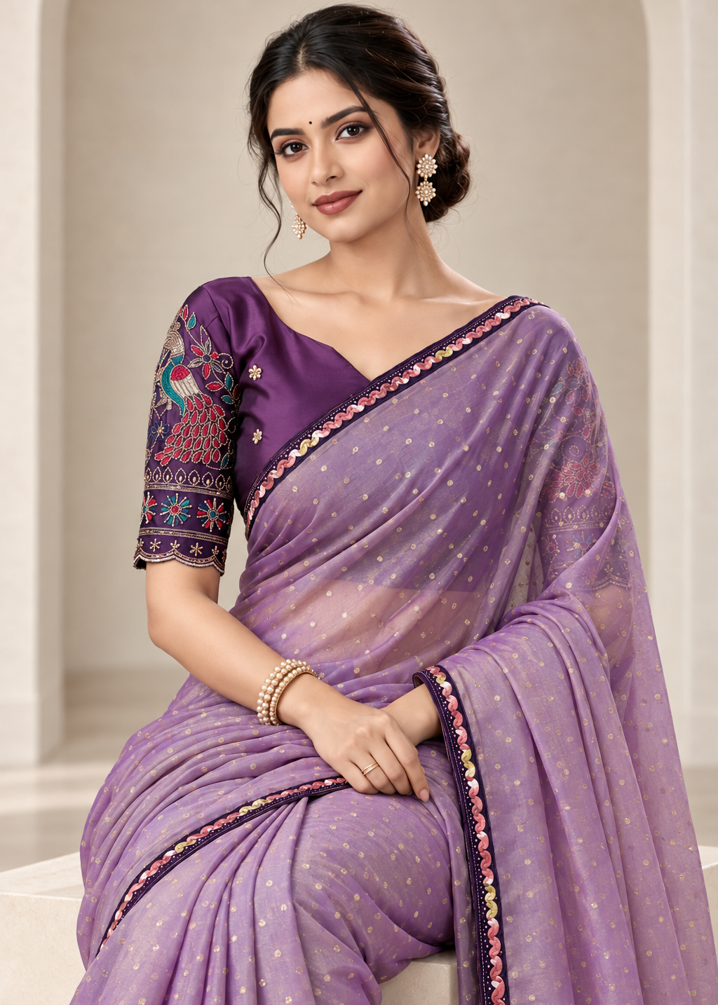 Embellished Solid Chiffon Designer Saree