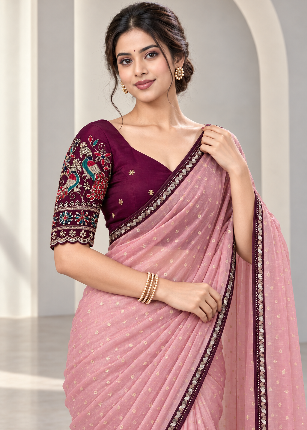 Embellished Solid Chiffon Designer Saree