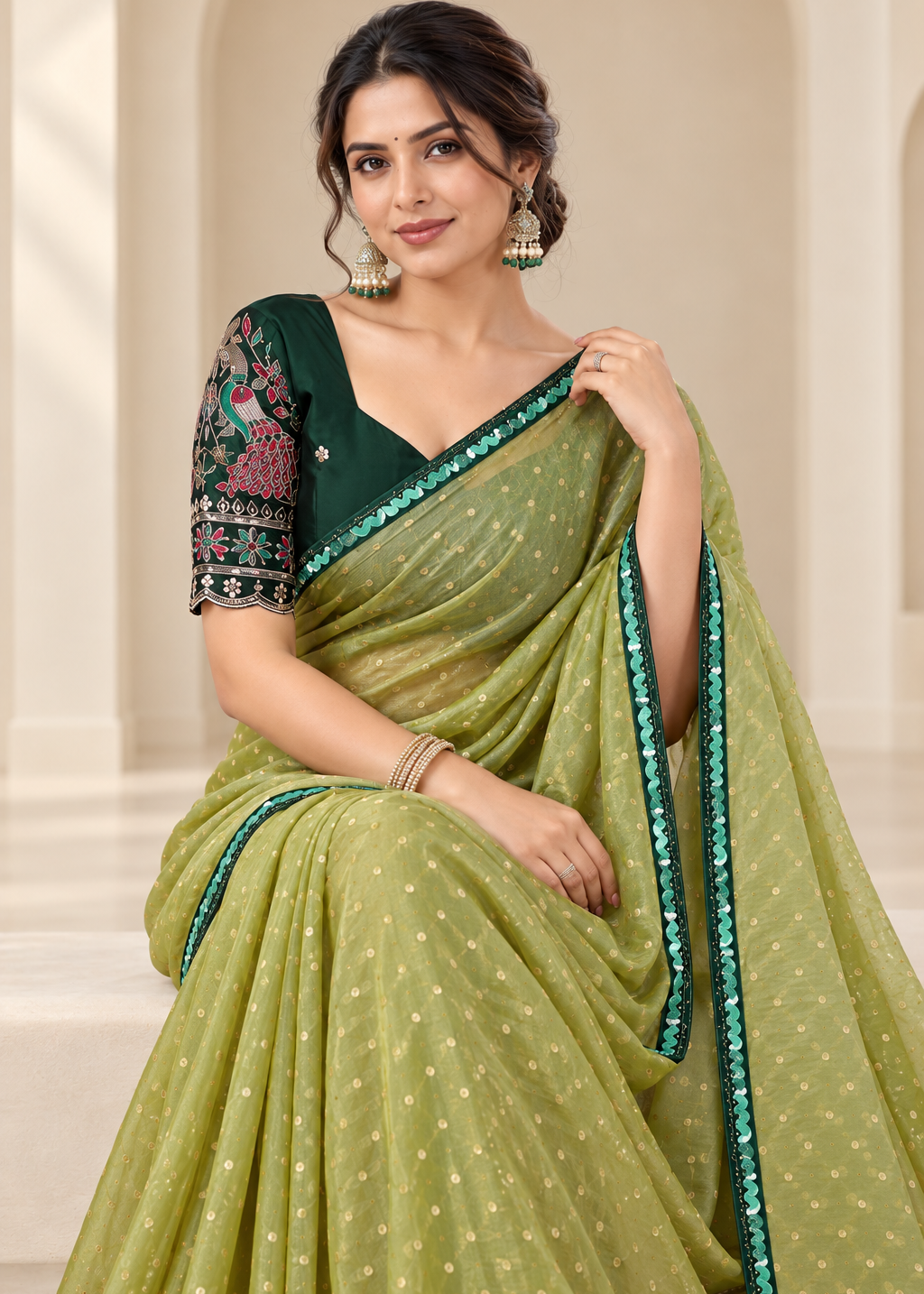 Embellished Solid Chiffon Designer Saree
