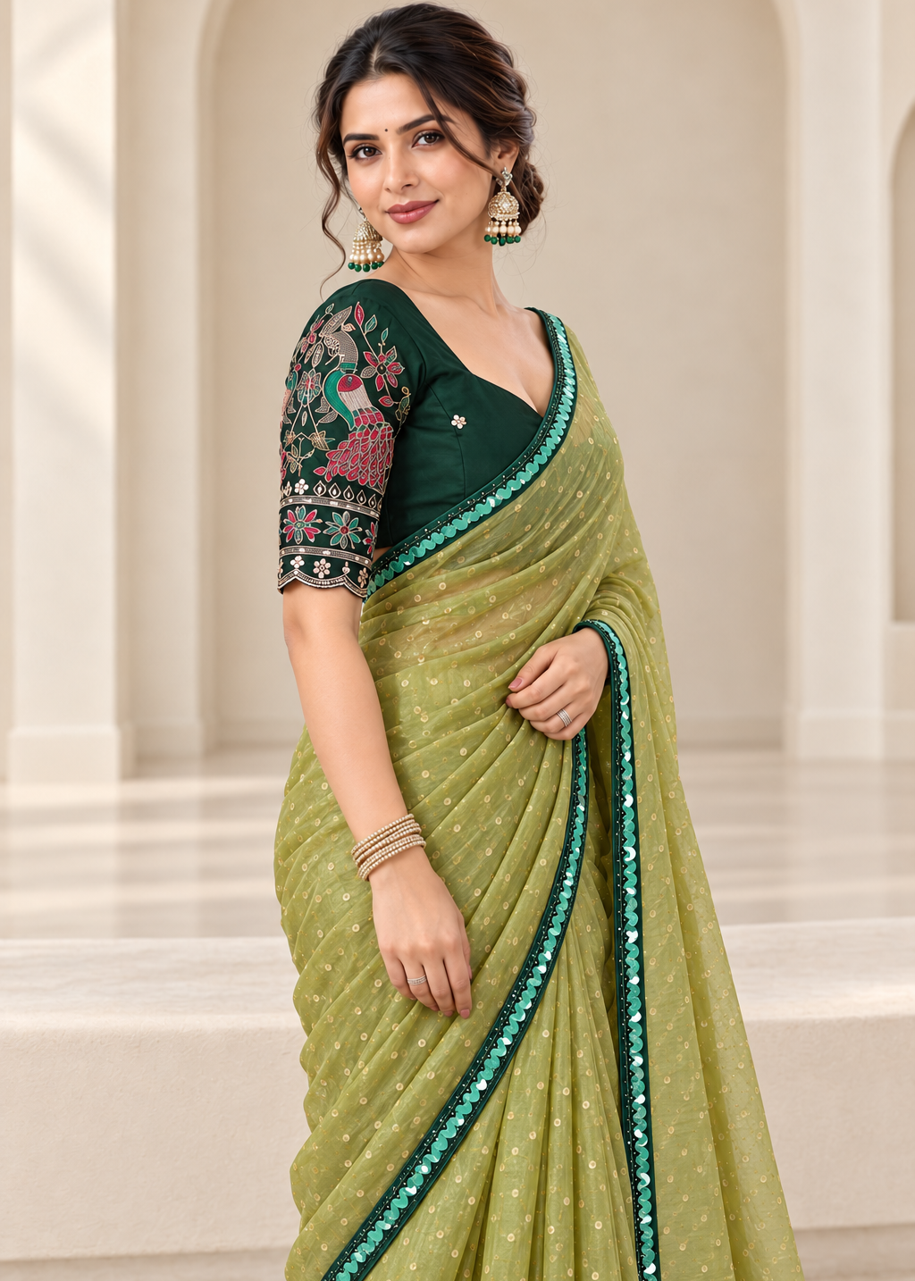 Embellished Solid Chiffon Designer Saree