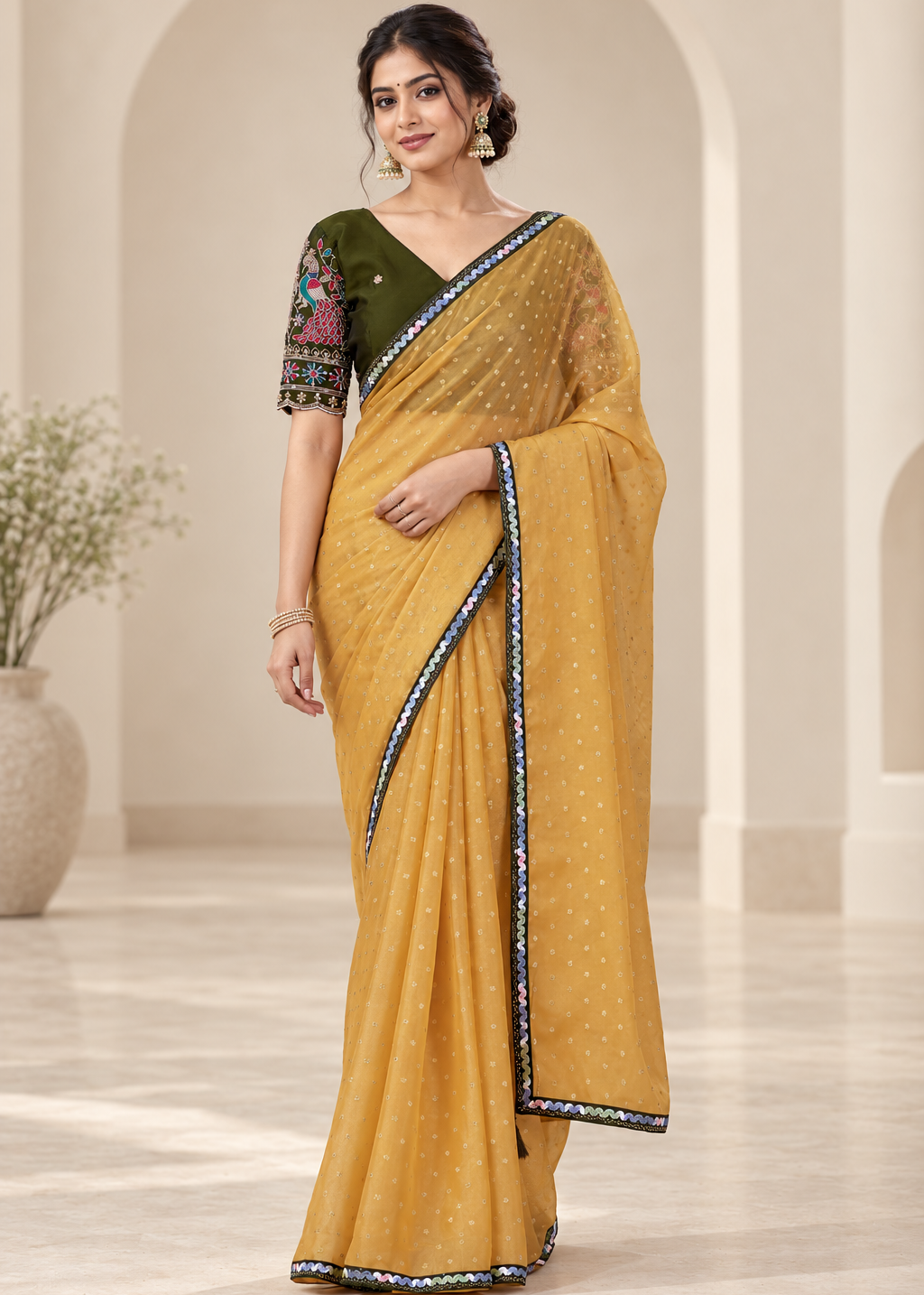 Embellished Solid Chiffon Designer Saree