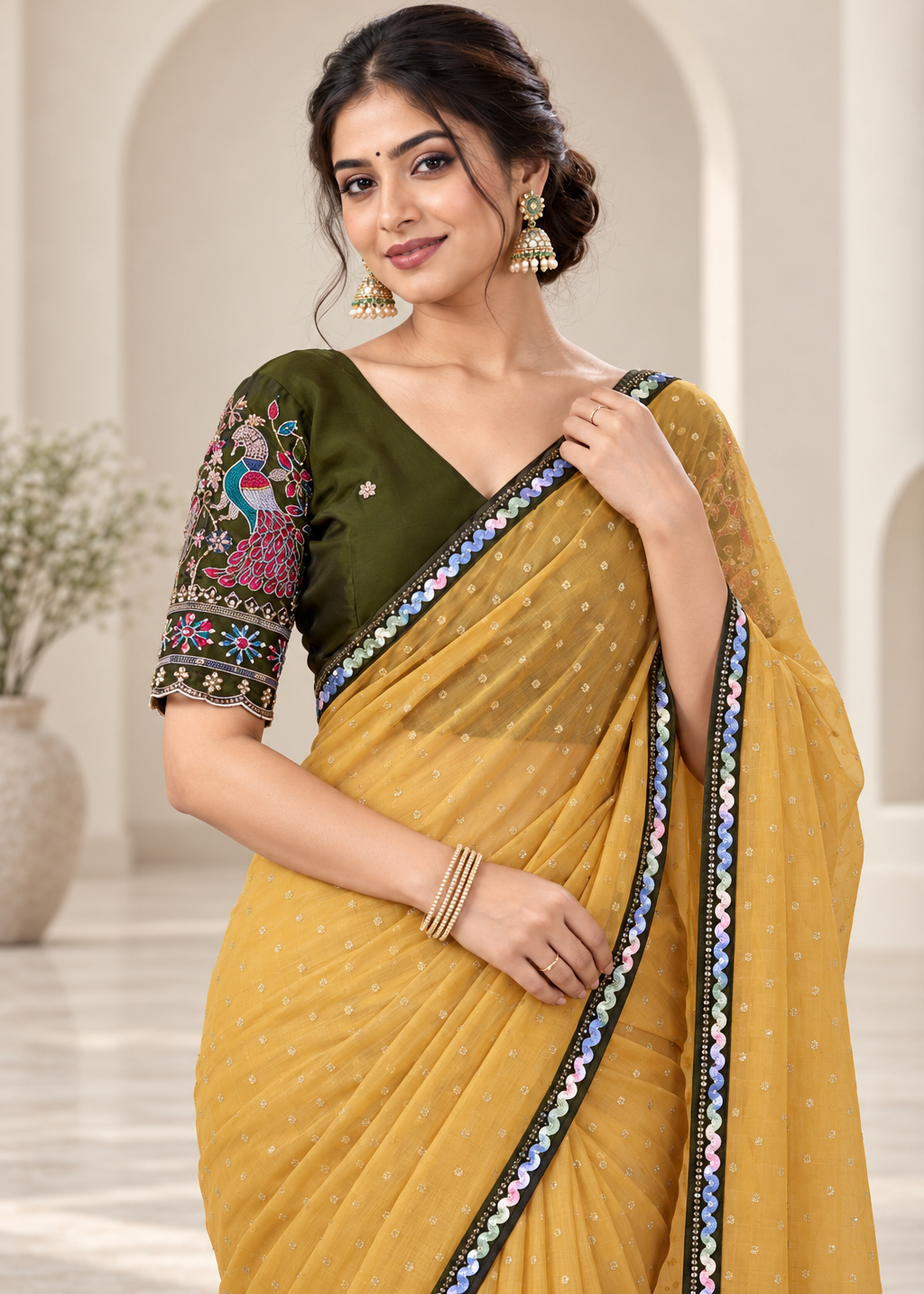Embellished Solid Chiffon Designer Saree