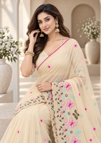 Attractive Floral Rangoli Embroidered Designer Saree