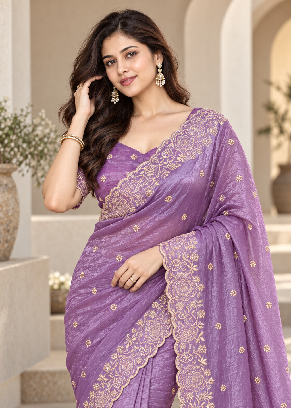 Designer Western Tissue Handwork Saree