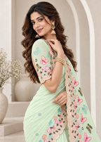 Attractive Floral Rangoli Embroidered Designer Saree