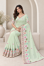 Attractive Floral Rangoli Embroidered Designer Saree