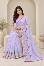 Attractive Floral Rangoli Embroidered Designer Saree