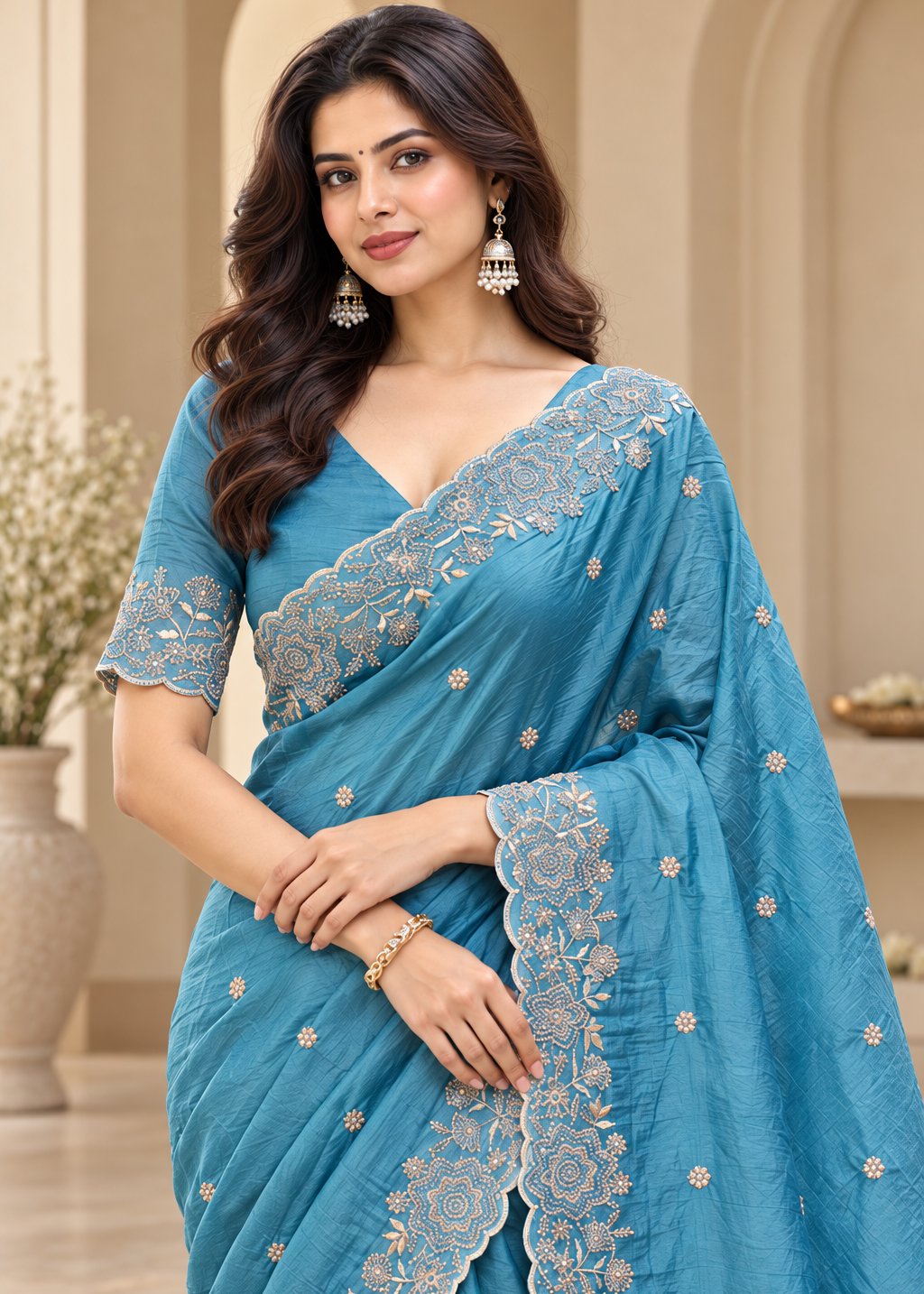 Designer Western Tissue Handwork Saree