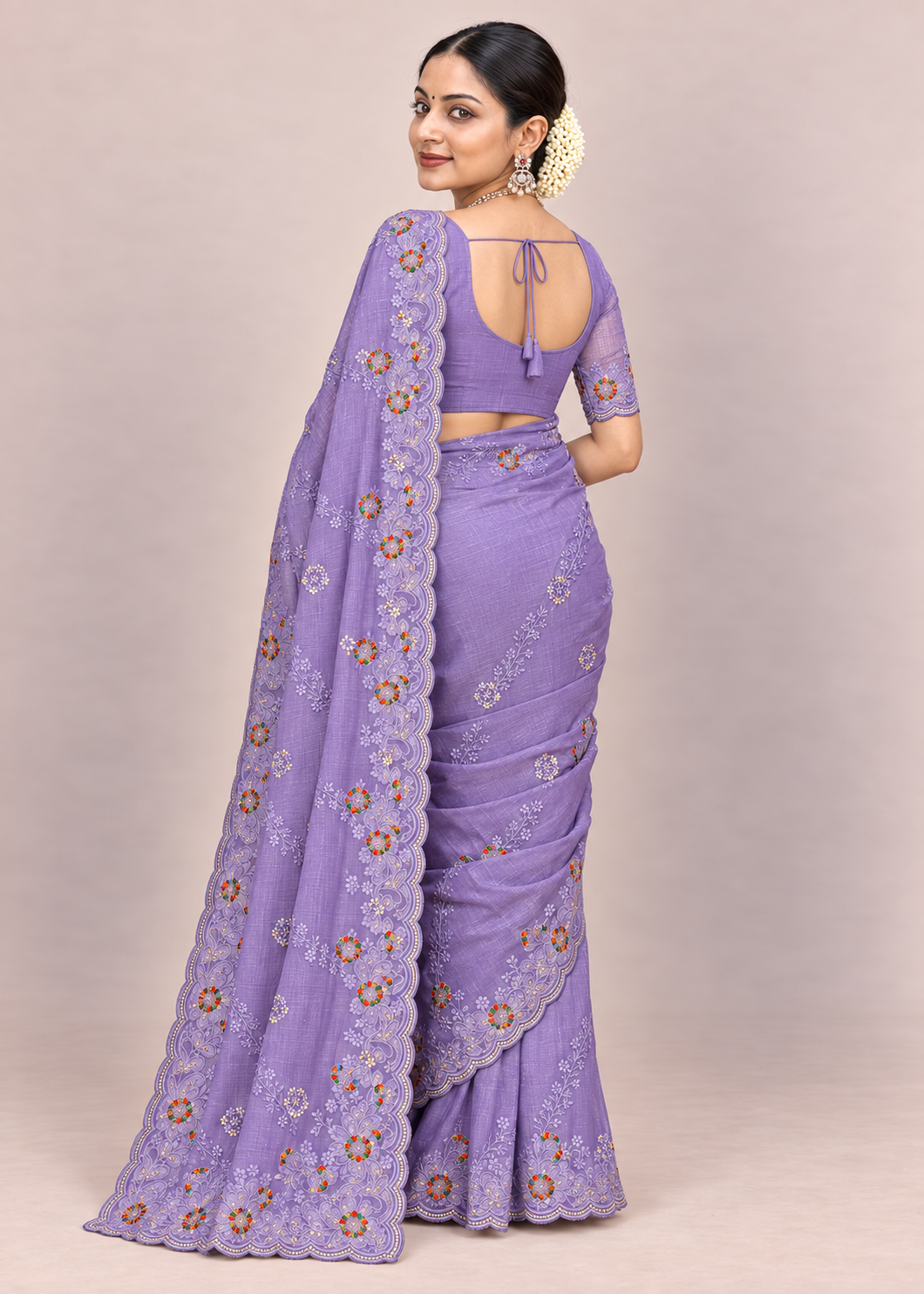 Floral Embroidery Elegant Tissue Silk Saree