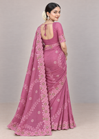 Floral Embroidery Elegant Tissue Silk Saree