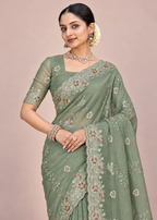 Floral Embroidery Elegant Tissue Silk Saree