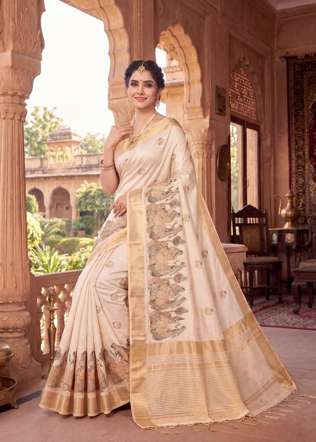Pure Aasami Silk Saree with Heavy Embroidery Designer Pallu