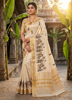 Cream Pure Aasami Silk Saree with Zalar Pallu