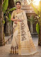 Cream Pure Aasami Silk Saree with Zalar Pallu