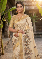 Cream Pure Aasami Silk Saree with Zalar Pallu