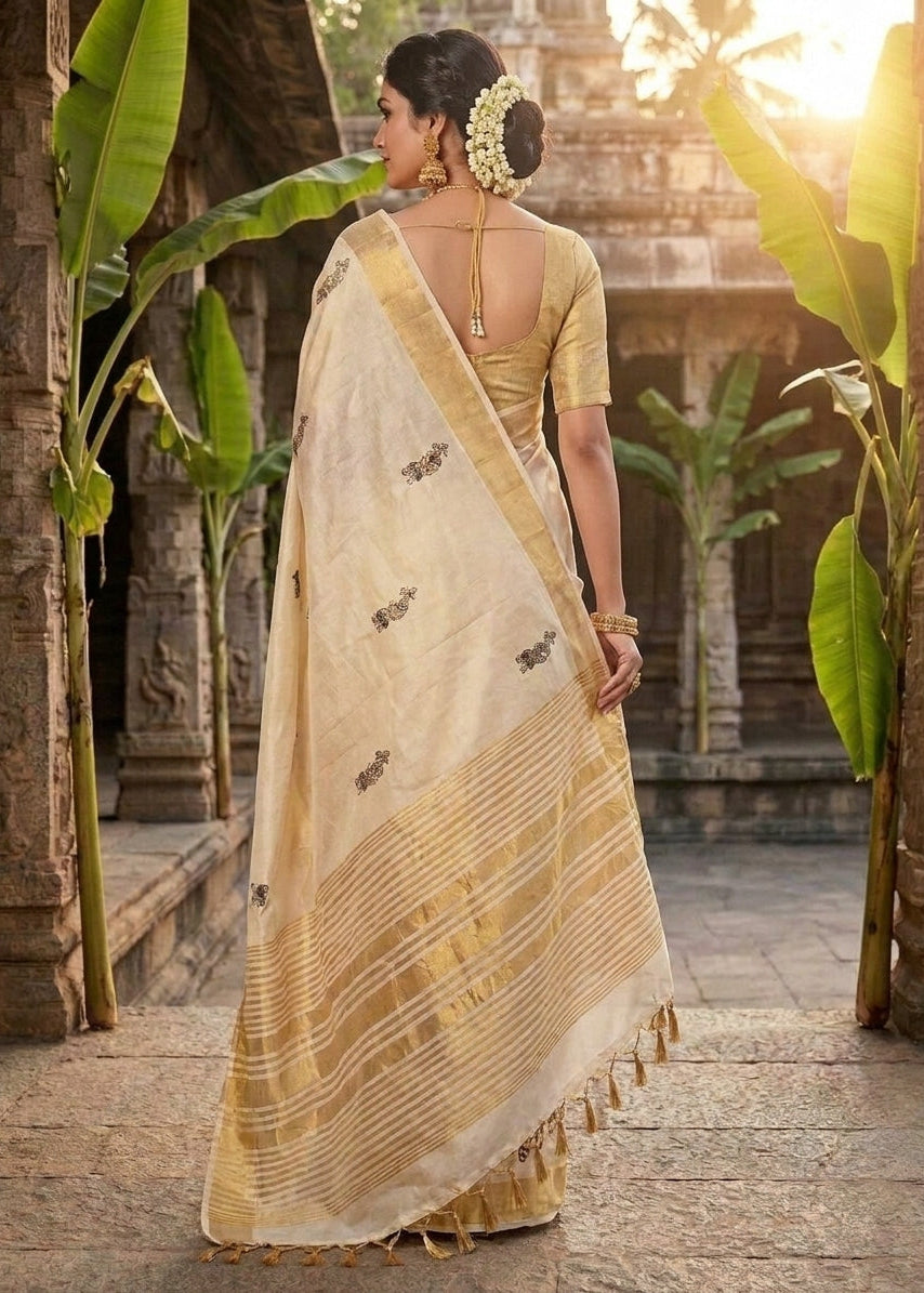 Cream Pure Aasami Silk Saree with Zalar Pallu