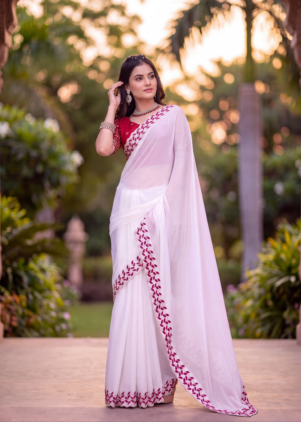 Festive Embroidered Shimmer Georgette Designer Saree
