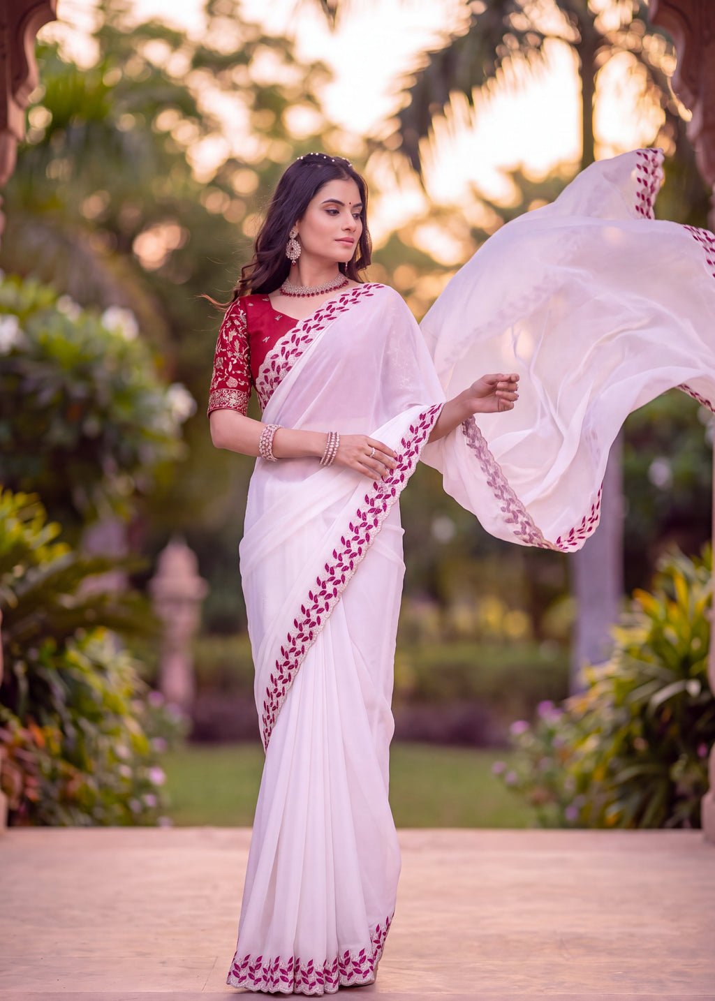 Festive Embroidered Shimmer Georgette Designer Saree