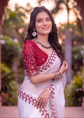 Festive Embroidered Shimmer Georgette Designer Saree