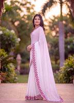 Festive Embroidered Shimmer Georgette Designer Saree