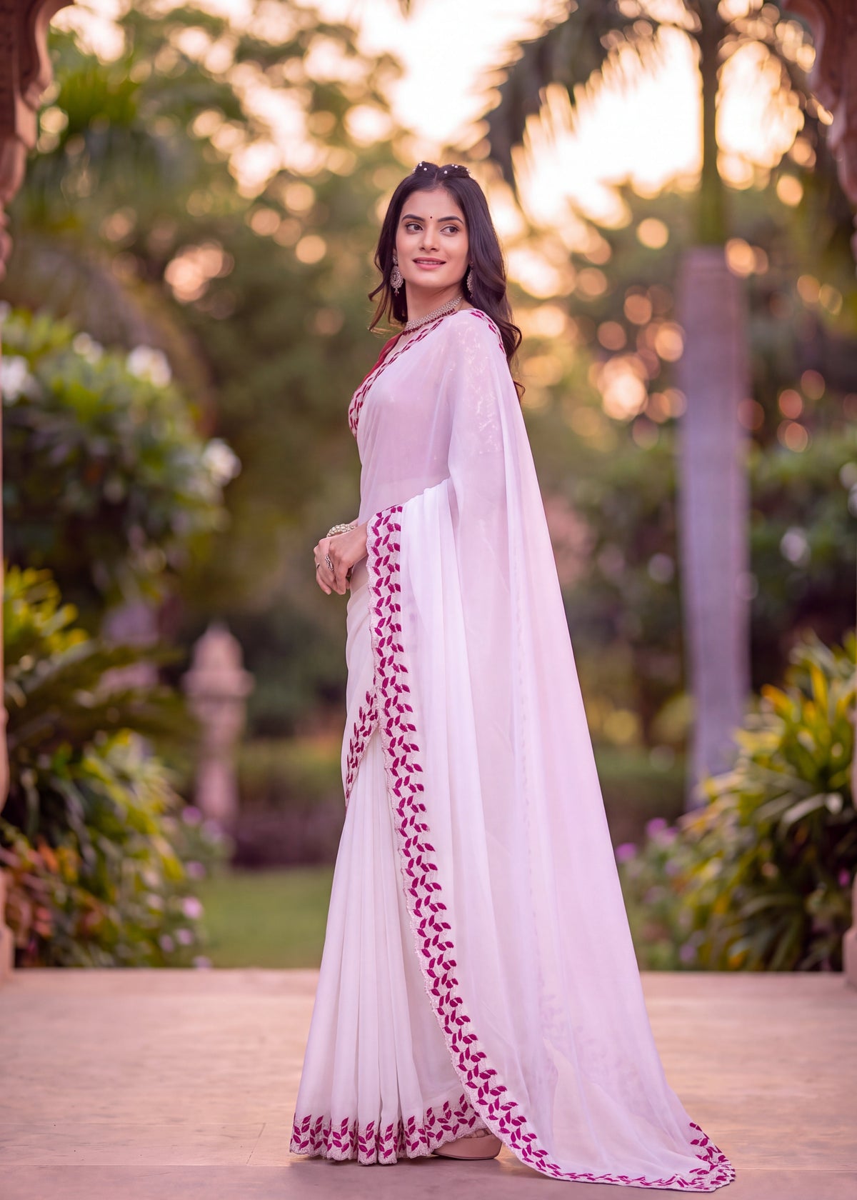 Festive Embroidered Shimmer Georgette Designer Saree