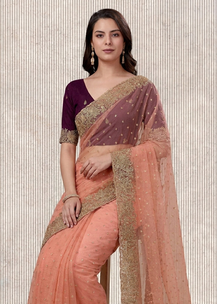 Beautiful NC Moss Butti Embroidered Saree